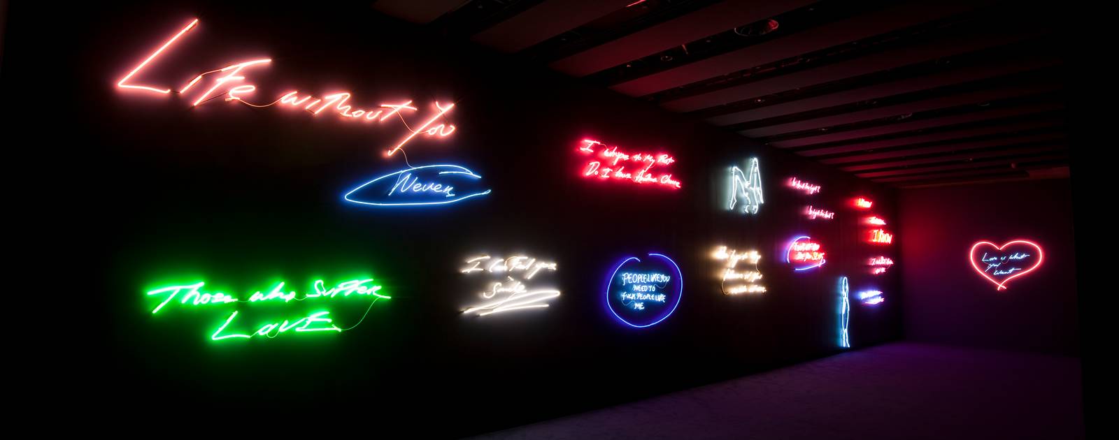 Neons by Tracey Emin Love is What You Want Exhibition at Hayward Gallery 2011 Different Coloured Neons by artist, Tracey Emin at Hayward Gallery